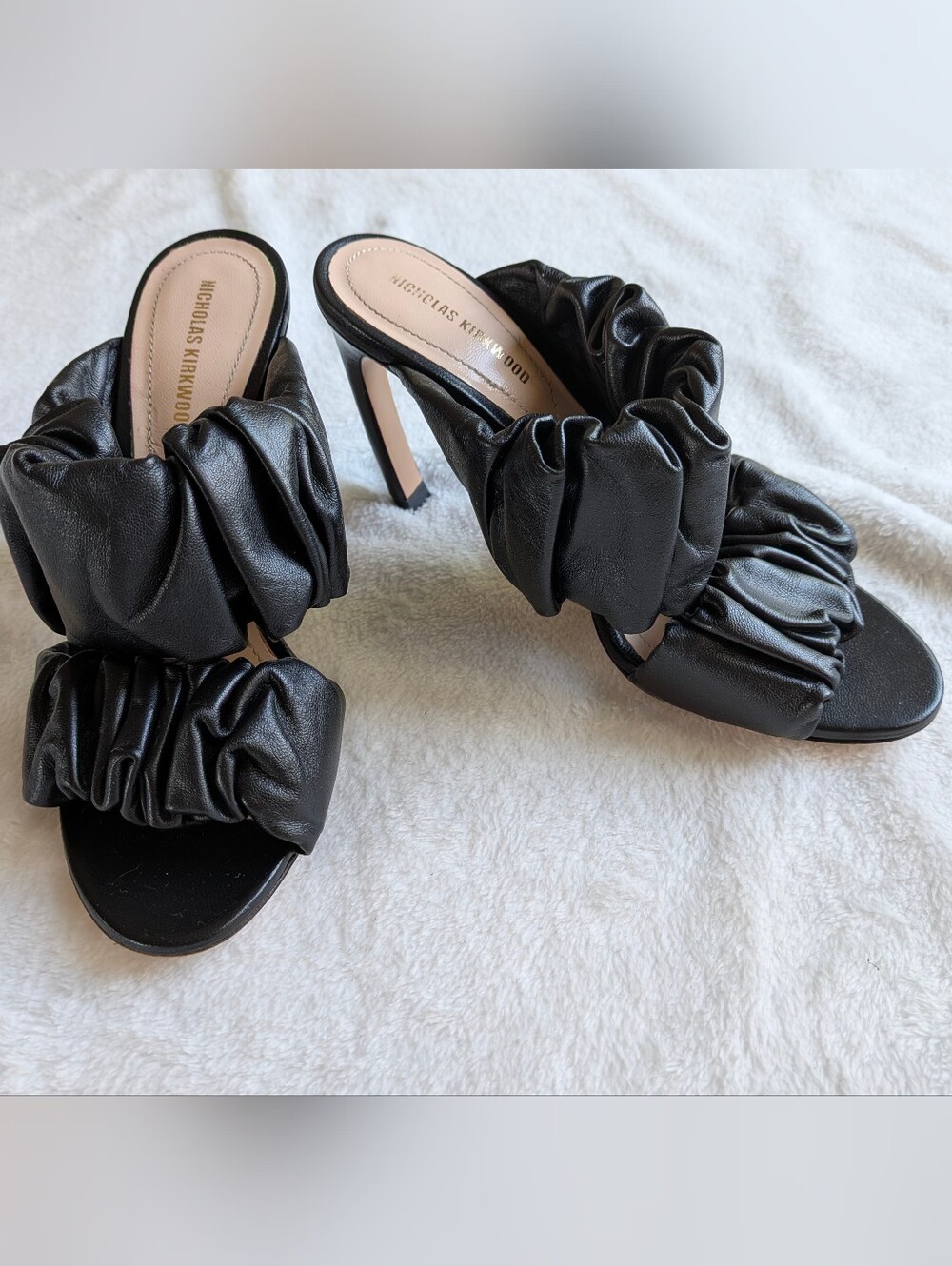 Nicholas Kirkwood Black Calf Leather Ruched Band Slipons